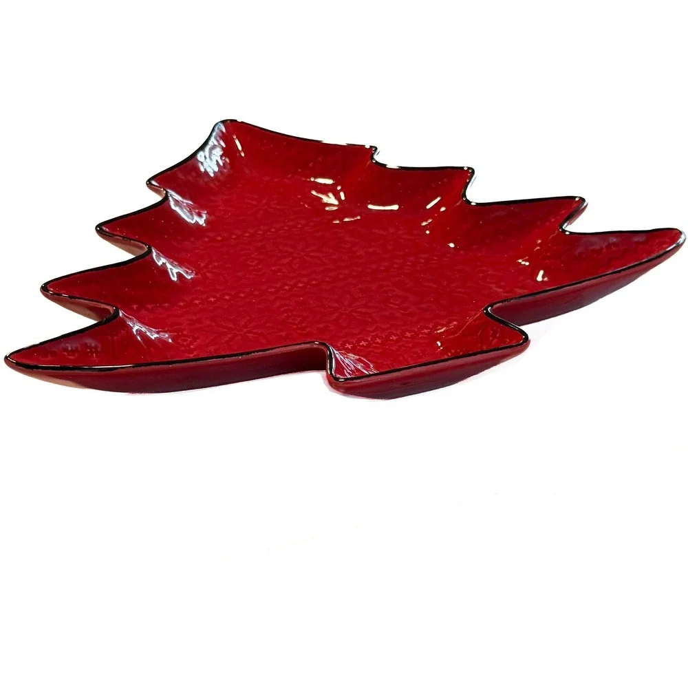 Southern Living Red Christmas Tree Platter Set of 2 Handcrafted Portugal